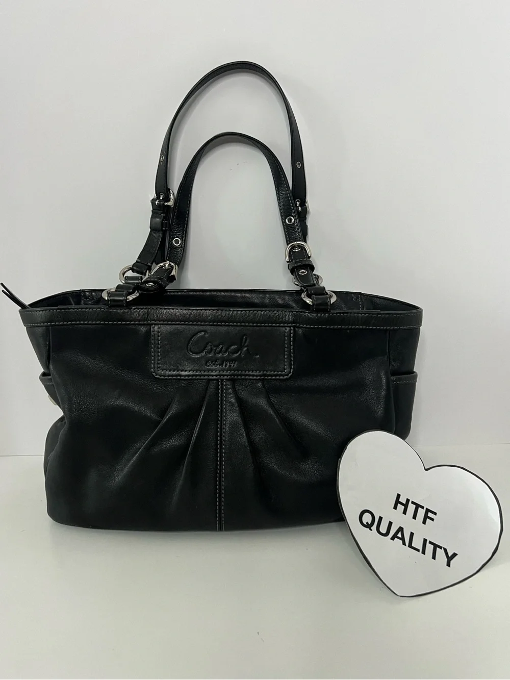 Y2K Coach Vintage Pleated Soft Leather Shoulder Tote Bag Chain Soho Black Logo